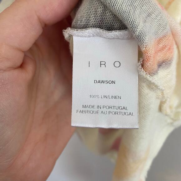 IRO Paris Dawson 100% Linen T-Shirt Womens Sz 1 Large Abstract Distressed Artsy - Picture 2 of 4